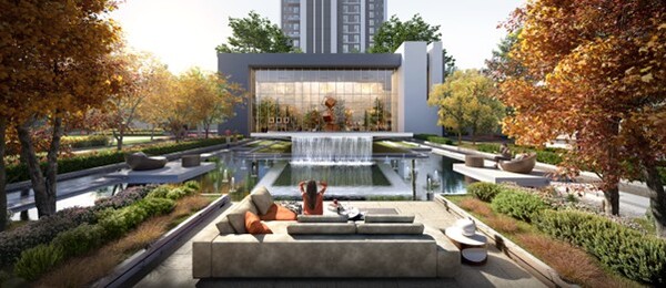 특급호텔 수준의 조경이 조화를 이룬 루미에르 가든(LUMIERE GARDEN). 사진=HDC현대산업개발