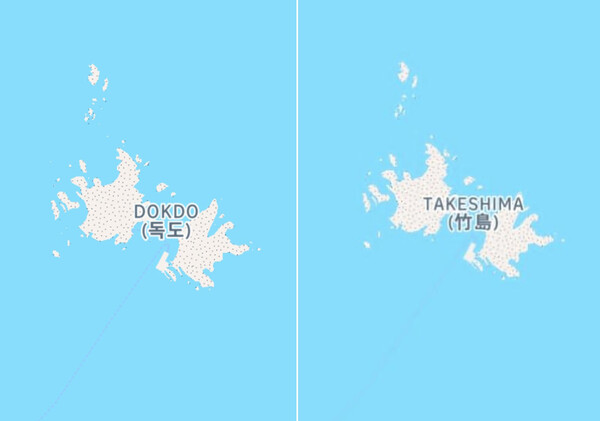 한국 검색시 '독도'(왼쪽), 일본 검색시 '다케시마'로 나오는 인스타그램 지도. 사진=서경덕교수(연합뉴스)