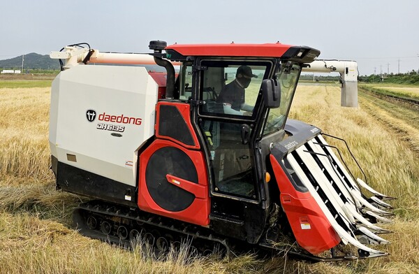 대동이 국내 최초로 수확량 모니터링, 3단계 자율작업 기능을 탑재하고 ﻿무선 펌웨어 업데이트(FOTA)로 최신 기능 업그레이드를 할 수 있는 6조 콤바인 'DH6135-A'를 출시했다. 사진=대동