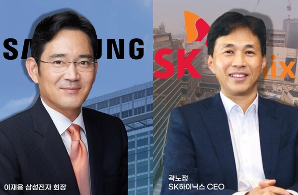 이재용 삼성전자 회장(왼쪽)과 곽노정 SK하이닉스 최고경영자(CEO) 그래픽=이준 기자. 자료=각 사