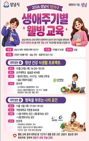 "혼자 살아도 건강하고 행복하게"...성남시, 1인 가구 웰빙 교육 - 뉴스 썸네일 이미지